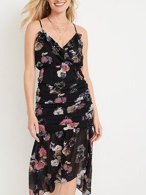 Maurices Black and Pink Floral Maxi Dress